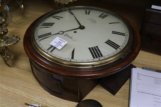 A Victorian mahogany-cased dial wall clock, Lilly, Poole, enamelled Roman dial 38cm.